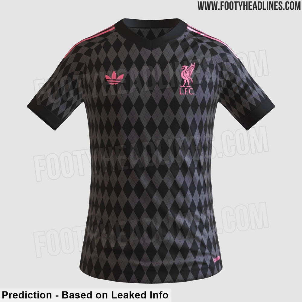Fuite : le maillot extérieur de Liverpool 2027-2028 sera noir, à losanges et rose