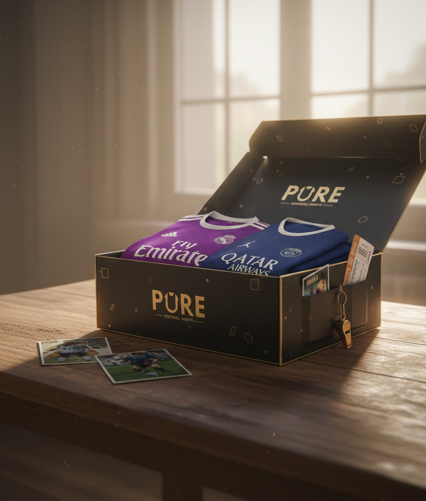 Découvrez la Pure Mystery Box : choisissez l'édition Standard (Moderne) ou Deluxe (Vintage/Rare). Maillots 100% authentiques, état garanti. Commandez votre box.