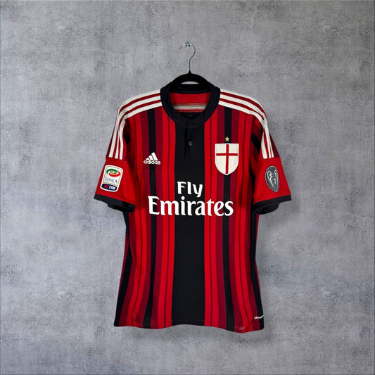 Face du maillot AC Milan 2014-2015 domicile adidas, sponsor Fly Emirates et patch Serie A