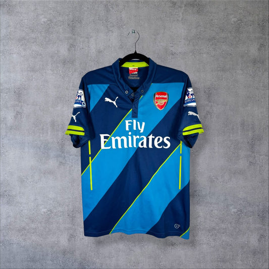 Maillot Arsenal third 2014-2015 Puma de face, bandes diagonales, sponsor Fly Emirates