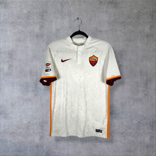 Face du maillot AS Roma 2015-2016 extérieur blanc cassé au motif de la carte de Rome