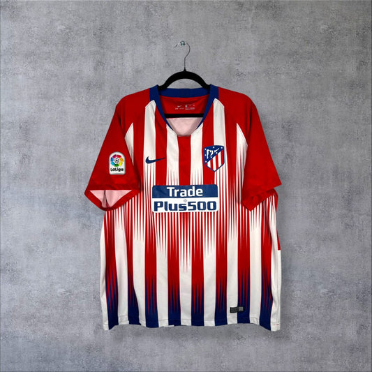 Maillot Atletico Madrid 2018-2019 domicile, face avec logo Nike et sponsor Trade Plus500