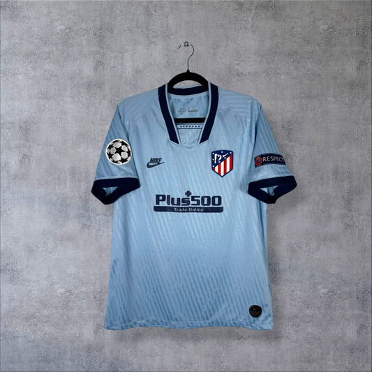 Face avant du maillot Atletico Madrid 2019-2020 third bleu ciel Nike avec sponsor Plus500