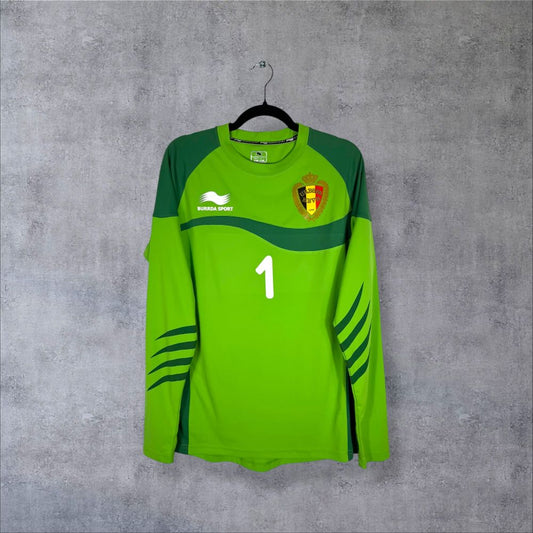 Maillot Belgique 2012 Gardien manches longues authentifié flocage Thibaut Courtois N°1 taille L Burrda Sport vert fluo