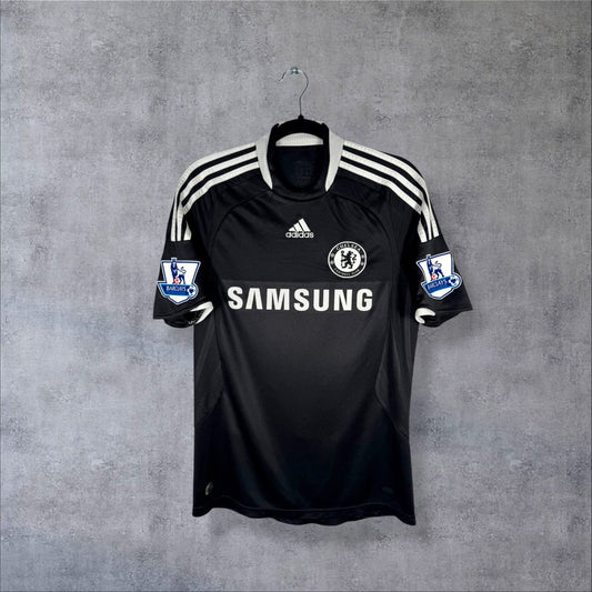 Maillot Chelsea 2008-2009 extérieur noir vue face sponsor Samsung