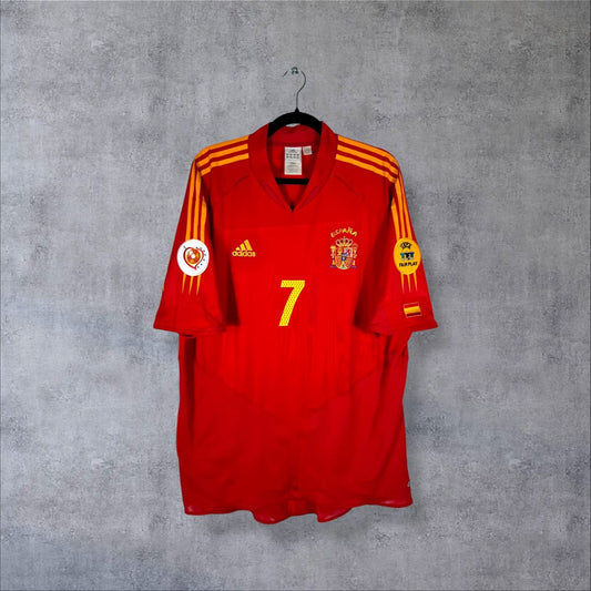 Face du maillot Espagne Euro 2004 domicile adidas avec patchs UEFA et écusson ESPAÑA