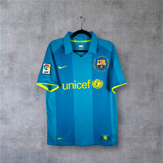 Maillot authentique FC Barcelone 2007-2008 Extérieur Nike bleu ciel vue de face