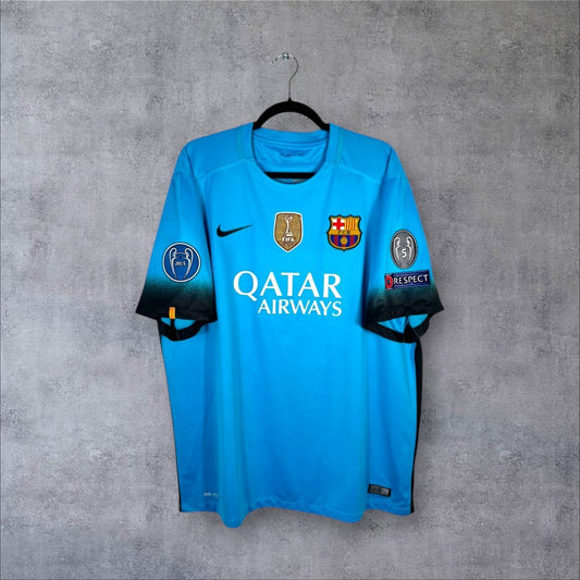 Maillot authentique FC Barcelone 2015-2016 Third bleu électrique Nike vue de face