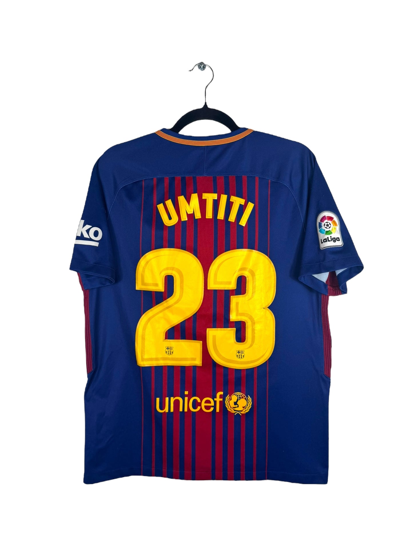 Maillot FC Barcelone 2017-2018 domicile Nike Umtiti 23 bleu rouge taille M vue arrière