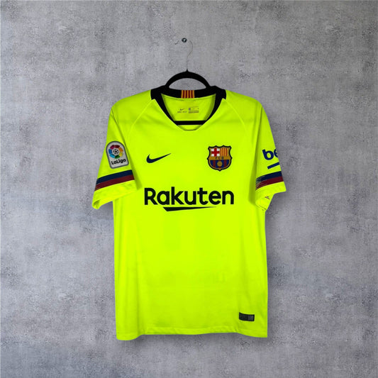 Maillot FC Barcelone 2018-19 extérieur jaune fluo Nike authentique vue de face.