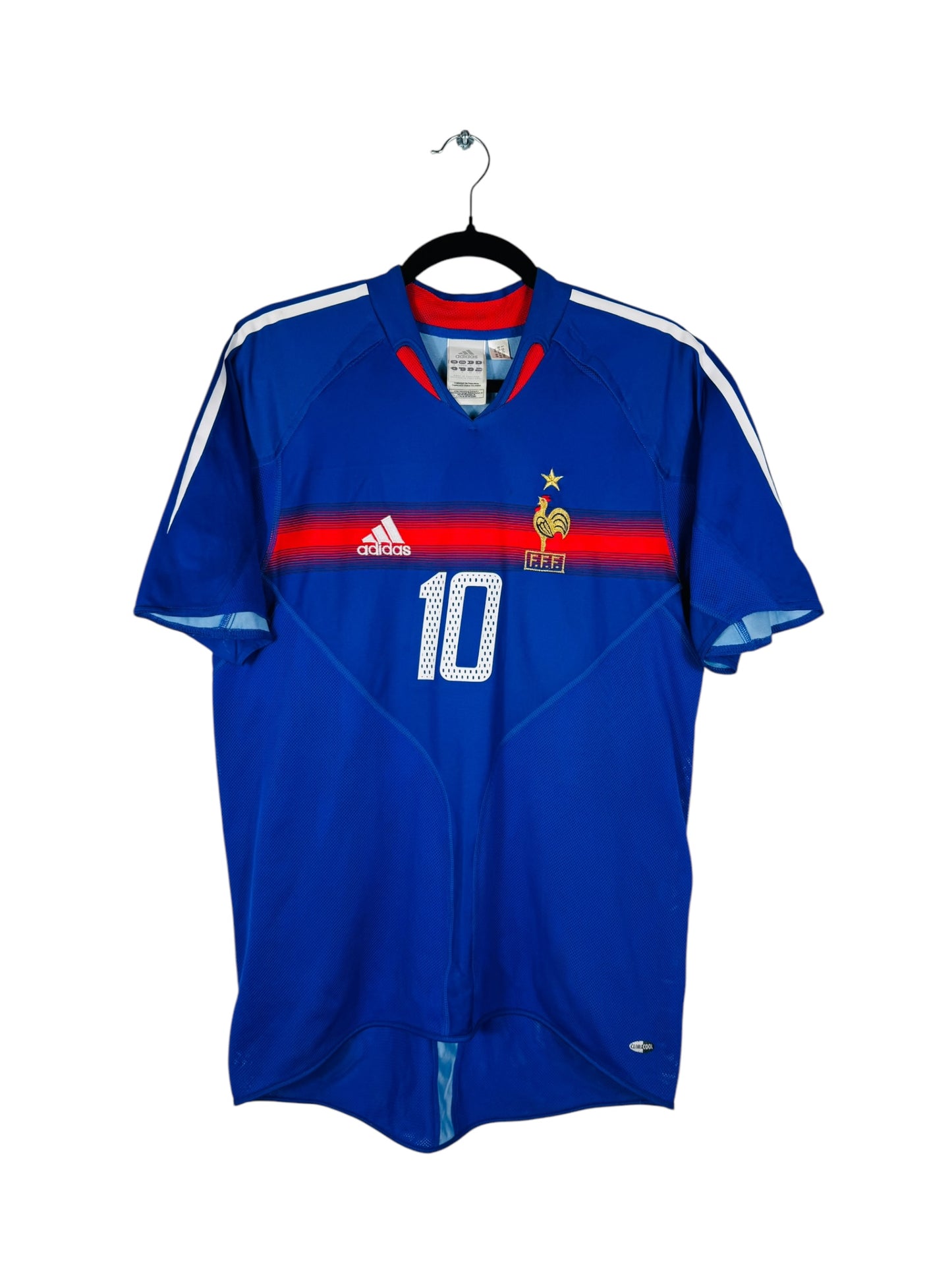 Maillot France 2004-2006 Domicile Adidas - Vue avant, taille S, couleur bleu.