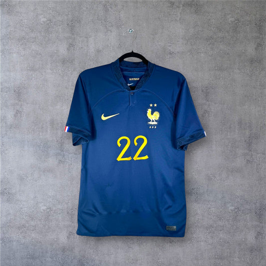 Maillot Équipe de France 2022 domicile bleu marine Nike authentique vue de face.