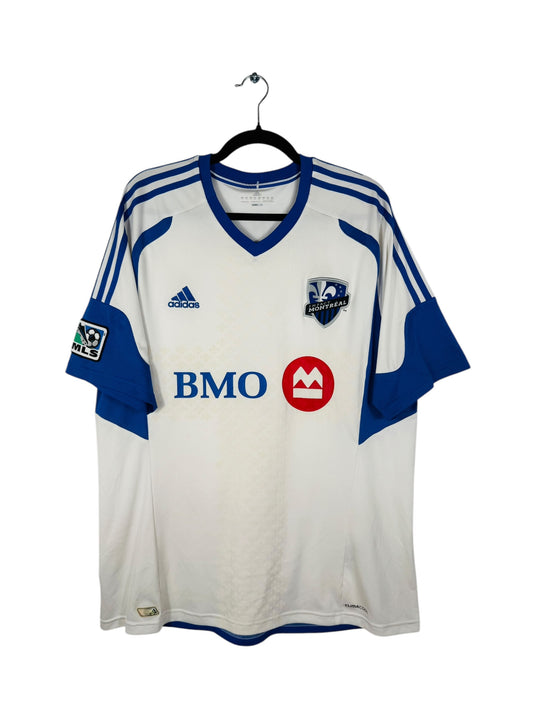 Maillot Impact Montréal 2011-2012 Extérieur Adidas - Vue avant, taille XL, couleur blanc et bleu, flocage Di Vaio N°9.