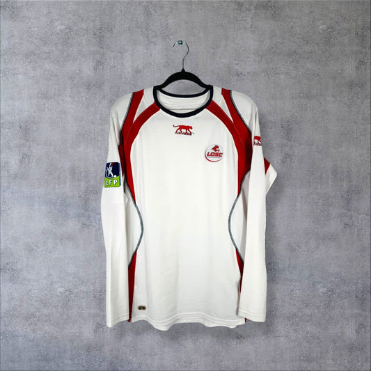Maillot Lille extérieur 2007-2008 Airness de face, blanc à empiècements rouges, manches longues