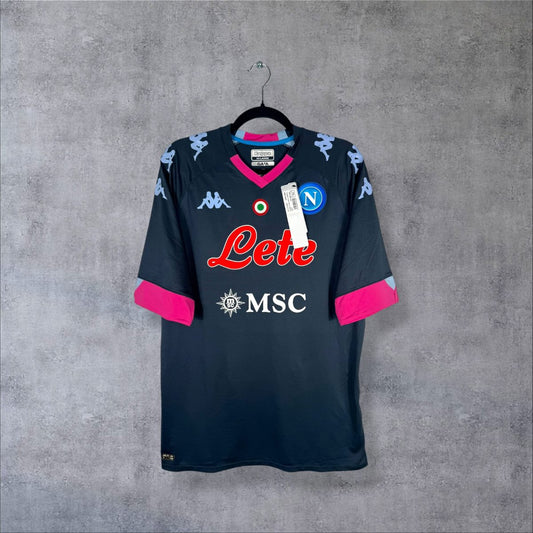 Face du maillot Napoli 2020-2021 third anthracite neuf avec étiquette et sponsors Lete et MSC