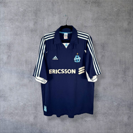 Maillot OM 1999-2000 extérieur bleu marine Ericsson vu de face