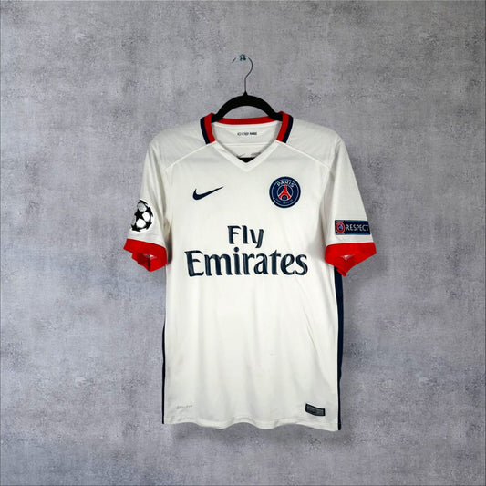 Maillot PSG 2015-2016 extérieur, face avec logo Nike et sponsor Fly Emirates