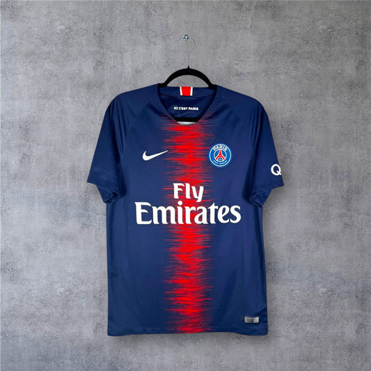 Maillot PSG 2018-19 domicile design onde sonore Nike authentique vue de face.
