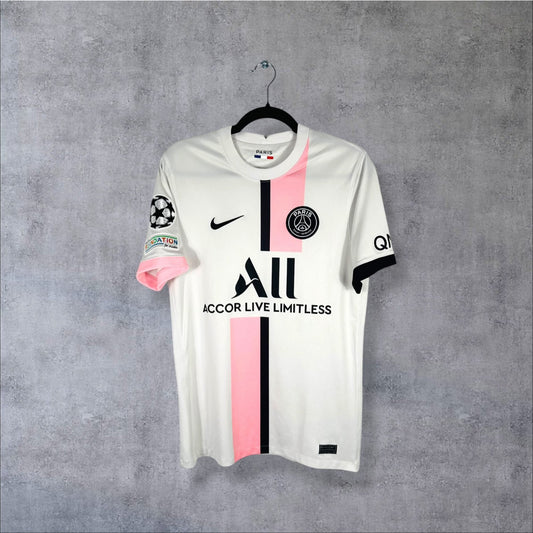 Maillot authentique PSG 2021-2022 Extérieur Nike blanc et rose vue de face
