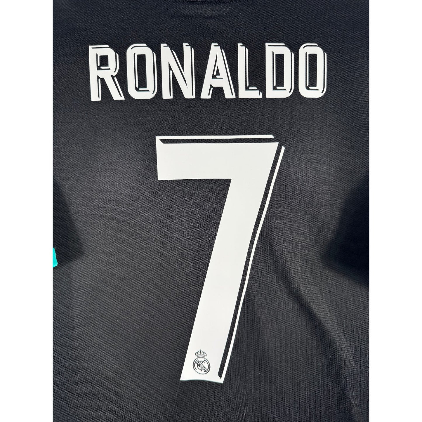 Détail de la typographie du flocage sur le numéro 7 de Cristiano Ronaldo