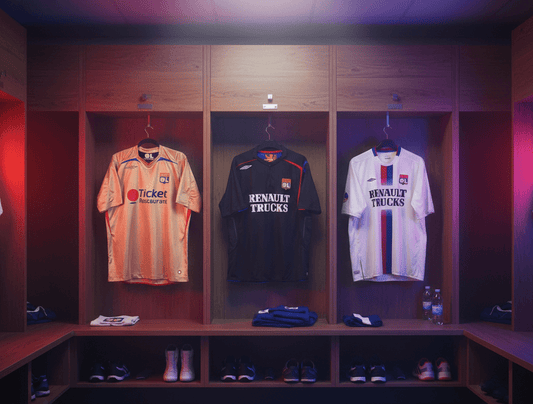 Vestiaire OL Olympique Lyonnais vintage maillots authentiques Juninho Bastos Benzema Lacazette Tolisso histoire collection complète