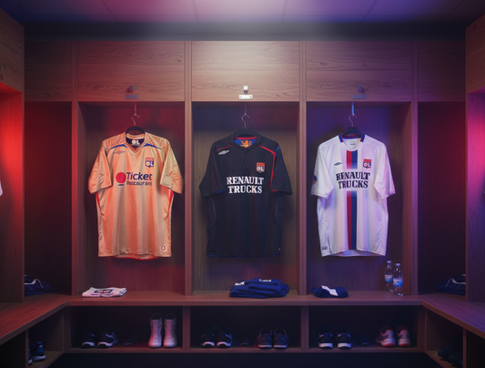 Vestiaire OL vintage maillots Juninho Bastos Benzema