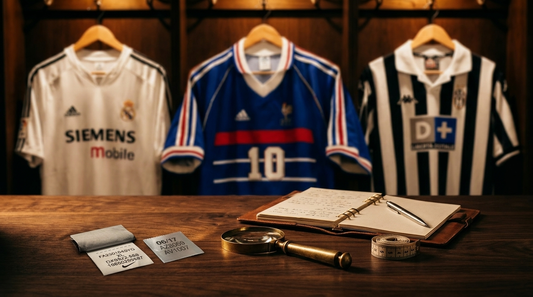 Comment vérifier l'authenticité d'un maillot de football - guide expert Pure Football Shirts avec maillots vintage Real Madrid, France et Juventus