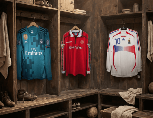 Collection maillots foot vintage manches longues Beckham Zidane