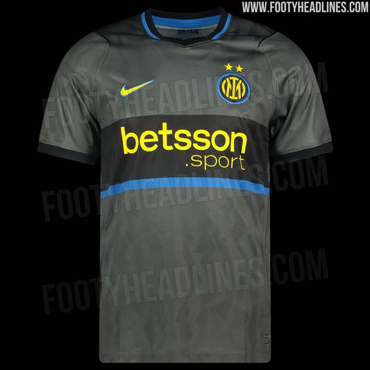 Fuite : le troisième maillot de l'Inter Milan 2026-2027 vire au gris fer (photo Footy Headlines)