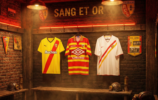 Vestiaire RC Lens maillots vintage Sang et Or Bollaert