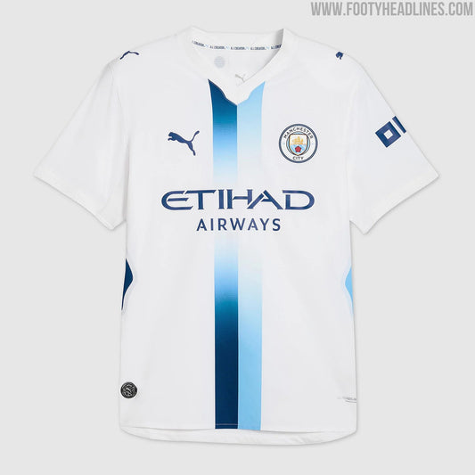 Fuite : le troisième maillot de Manchester City 2026-2027, dessiné par les fans et l'IA (photo Footy Headlines)