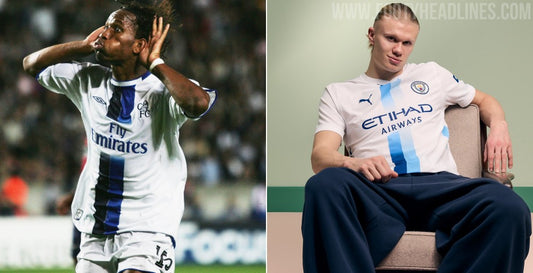 Le troisième maillot de Manchester City 2026-2027 comparé au maillot blanc de Chelsea (photo Footy Headlines)