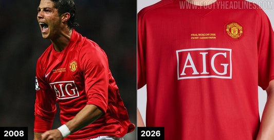 Manchester United réédite ses maillots Nike des années 2000… sans le Swoosh (photo Footy Headlines)
