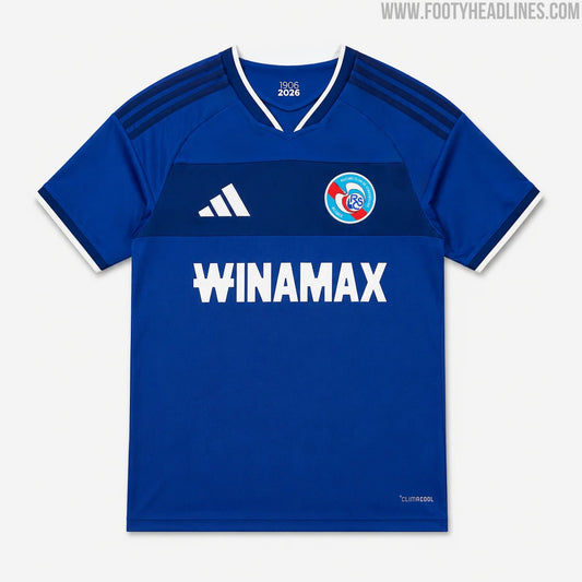 Maillot domicile RC Strasbourg 2026-2027 adidas 120 ans (photo Footy Headlines)