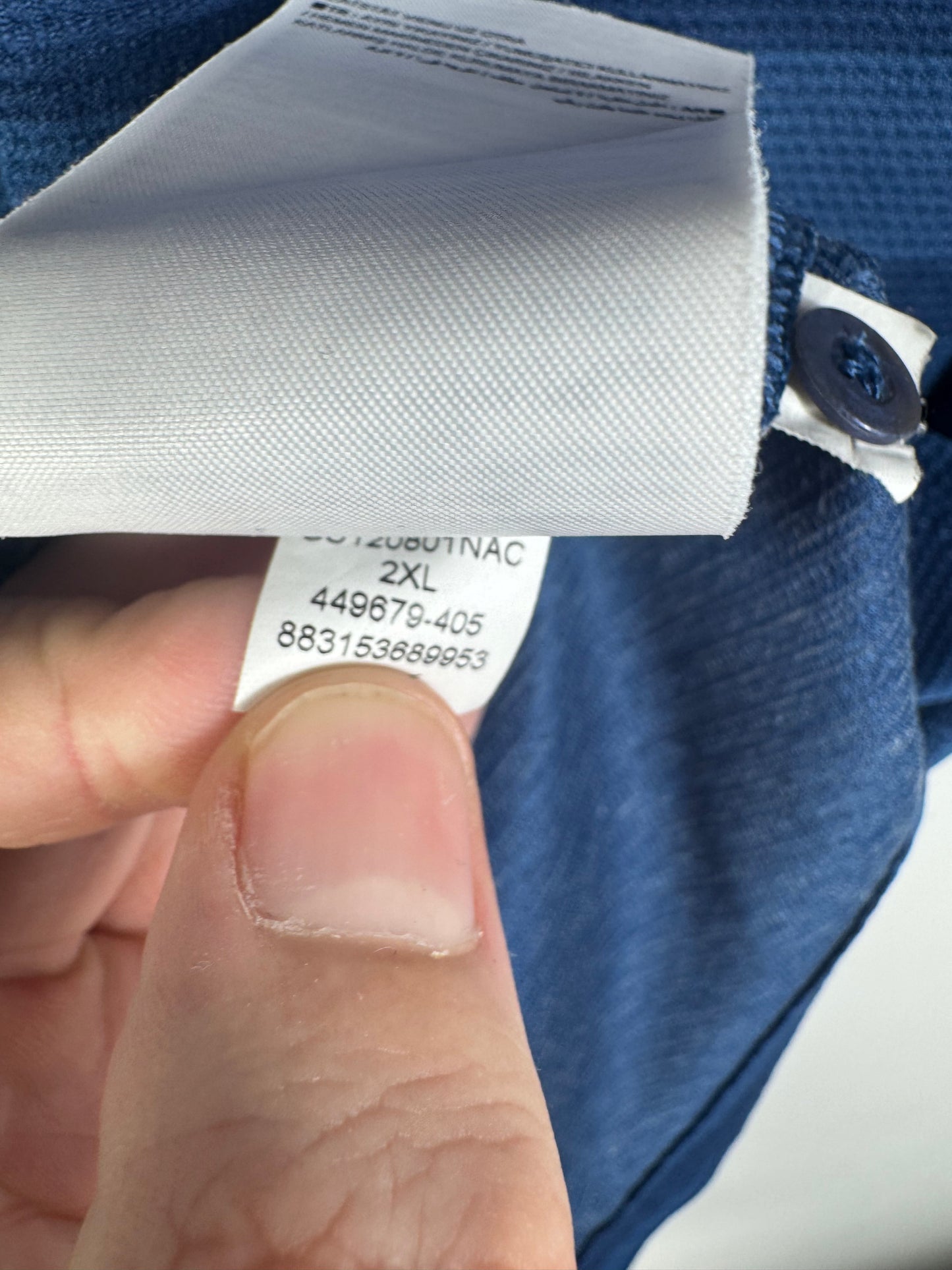 Étiquette interne Nike code 449679-405 certifiant l'authenticité du maillot Pro Vapor.