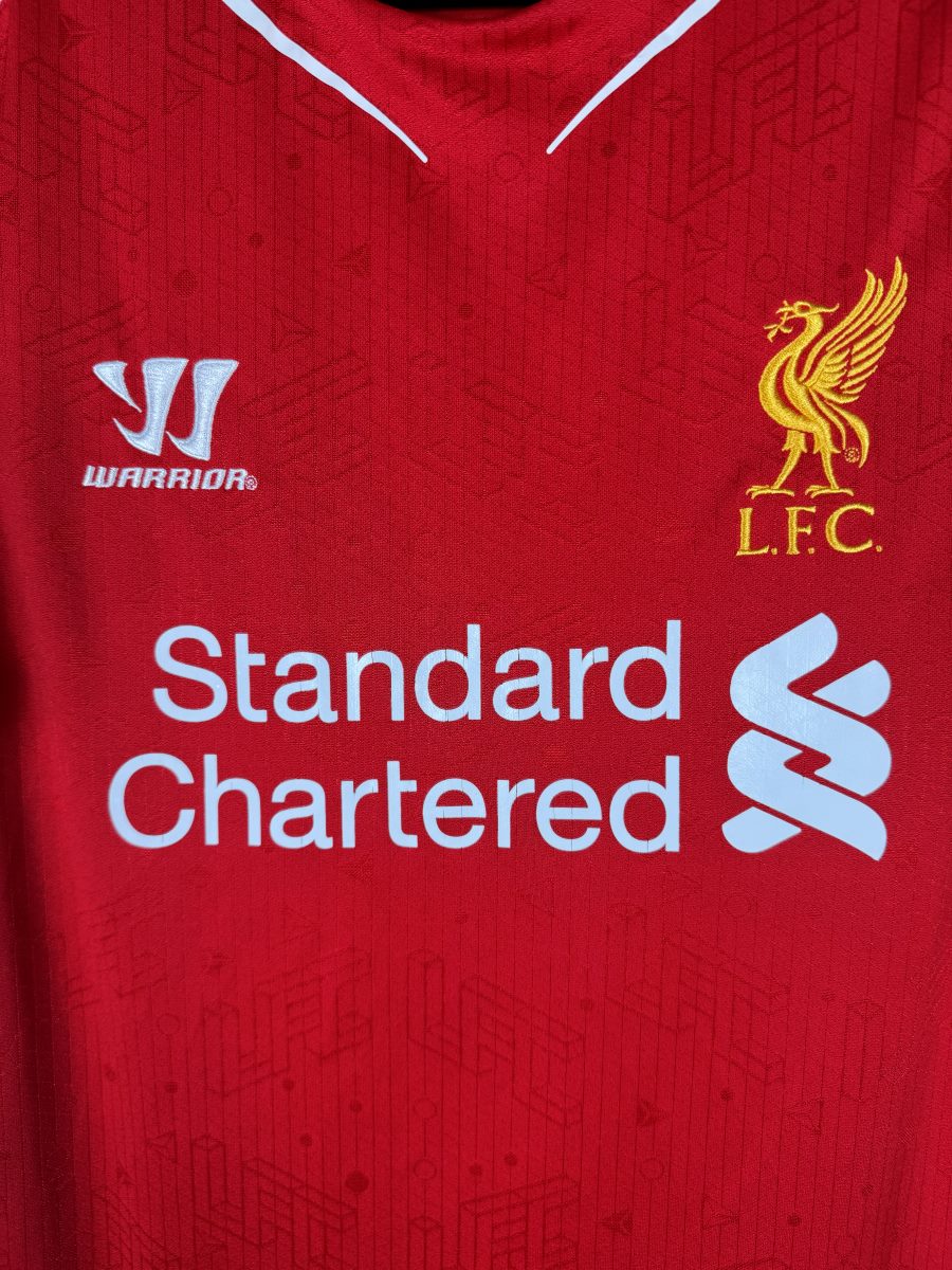 Détail blason LFC et logo Warrior maillot 2014-2015