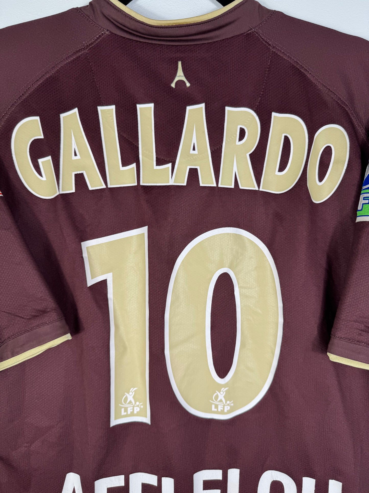 Zoom sur le nom GALLARDO et le numéro 10 doré avec logo de la Ligue 1, police officielle LFP 2007.