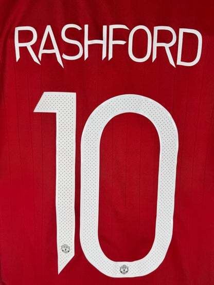 Gros plan flocage Marcus Rashford numéro 10 officiel police Europa League