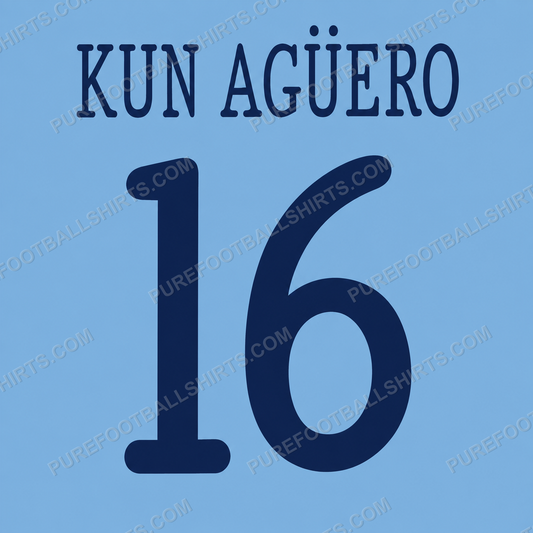 Flocage Kun Agüero 16 Manchester City 2013-2014 domicile — nameset repro typo Ligue des Champions