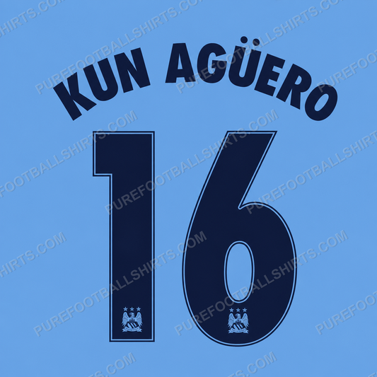 Flocage Kun Agüero 16 Manchester City 2014-2015 domicile — nameset repro typo Ligue des Champions