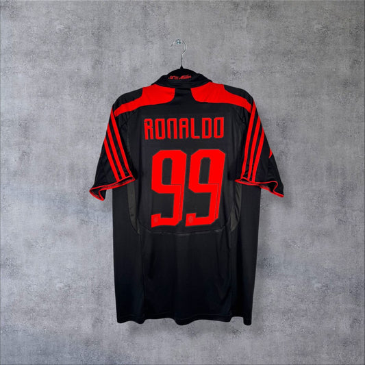 Maillot AC Milan 2007-2008 third noir, dos floqué Ronaldo 99 en rouge