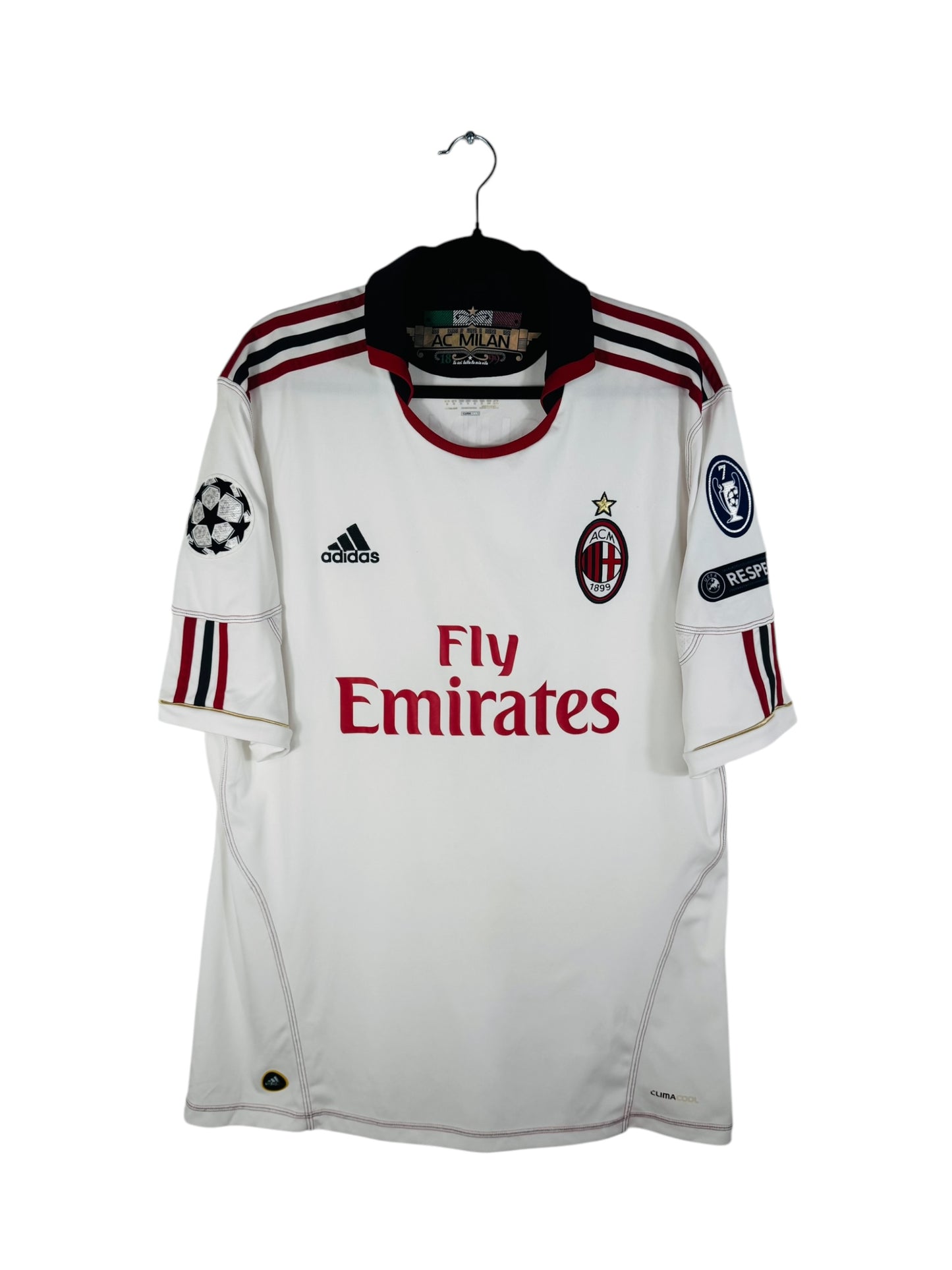 Maillot AC Milan 2010-2011 Extérieur Adidas - Vue avant, taille XL, couleur blanc.