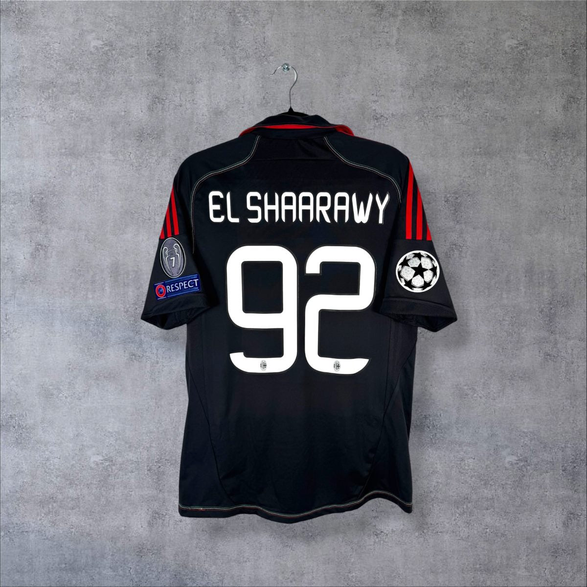 Maillot AC Milan 2012-2013 third noir, dos floqué El Shaarawy 92 avec patchs Ligue des champions