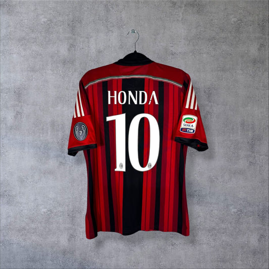 Dos du maillot AC Milan 2014-2015 domicile avec le flocage HONDA N°10 blanc et le patch Serie A TIM