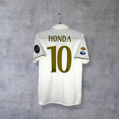 Dos du maillot AC Milan 2016-2017 extérieur blanc avec flocage doré Honda N°10 et patch Serie A