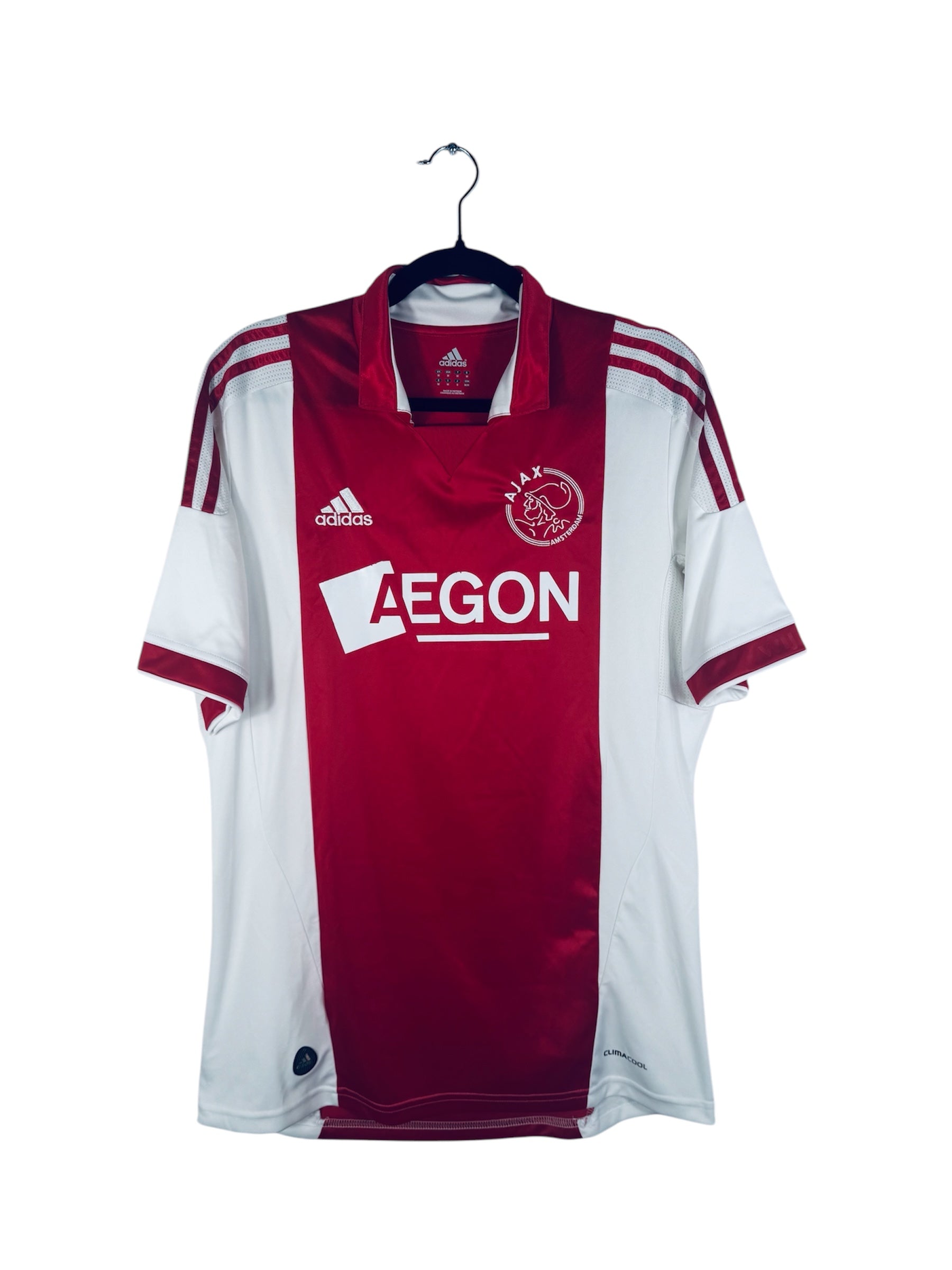 Maillot Ajax Amsterdam 2011-2012 Domicile Adidas - Vue avant, taille M, couleur rouge et blanc.