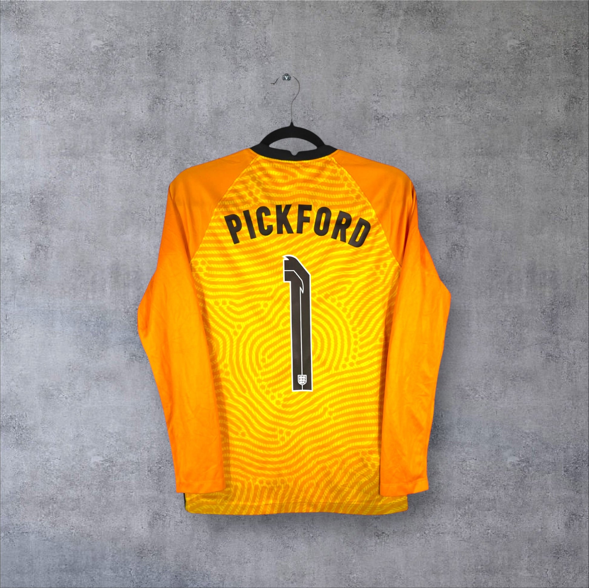 Dos du maillot de gardien Angleterre 2021 jaune à manches longues avec flocage noir PICKFORD 1.
