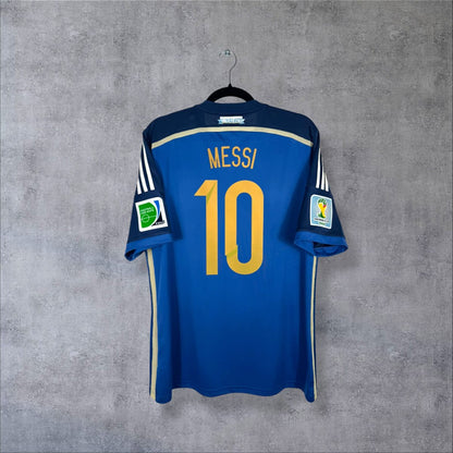 Dos du maillot Argentine extérieur 2014 Adidas bleu, flocage doré Messi 10