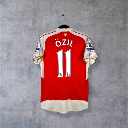 Maillot Arsenal 2015-2016 domicile rouge et blanc, dos floqué Özil 11, patchs Premier League