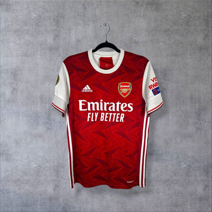 Maillot Arsenal domicile 2020-2021 adidas de face, motif zigzag rouge, sponsor Emirates Fly Better